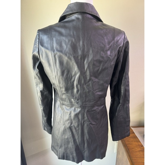 Women's Vintage Mid Length Black Leather Jacket Size Medium - Picture 2 of 5